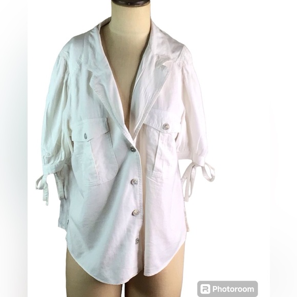 Free People White Safari Babe Shirt, L, EUC - Picture 2 of 7